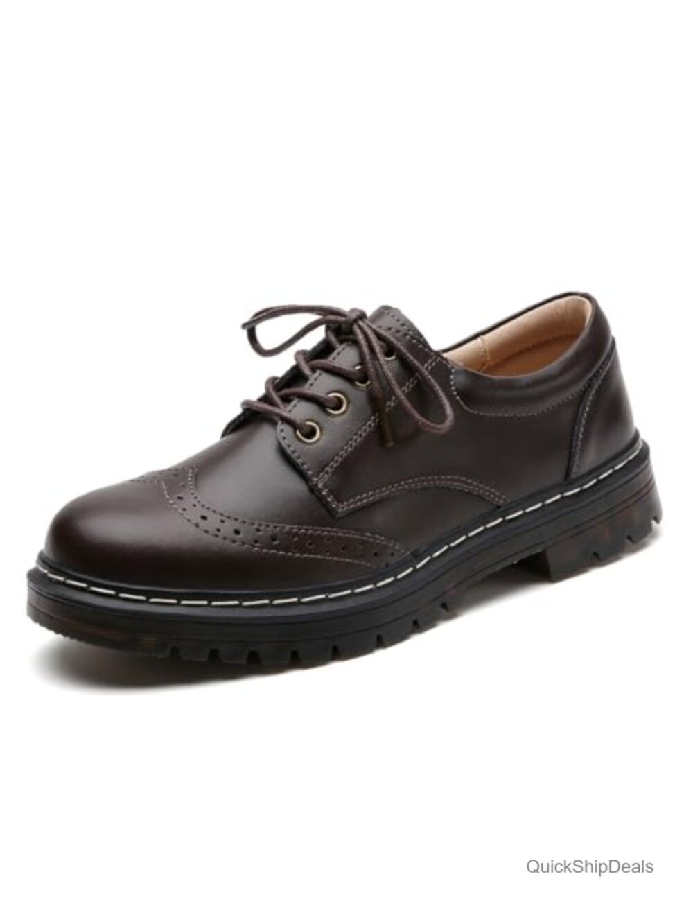 Faux Leather Women's Oxford Shoes Wingtip Brogue Non-Slip Chunky Heel